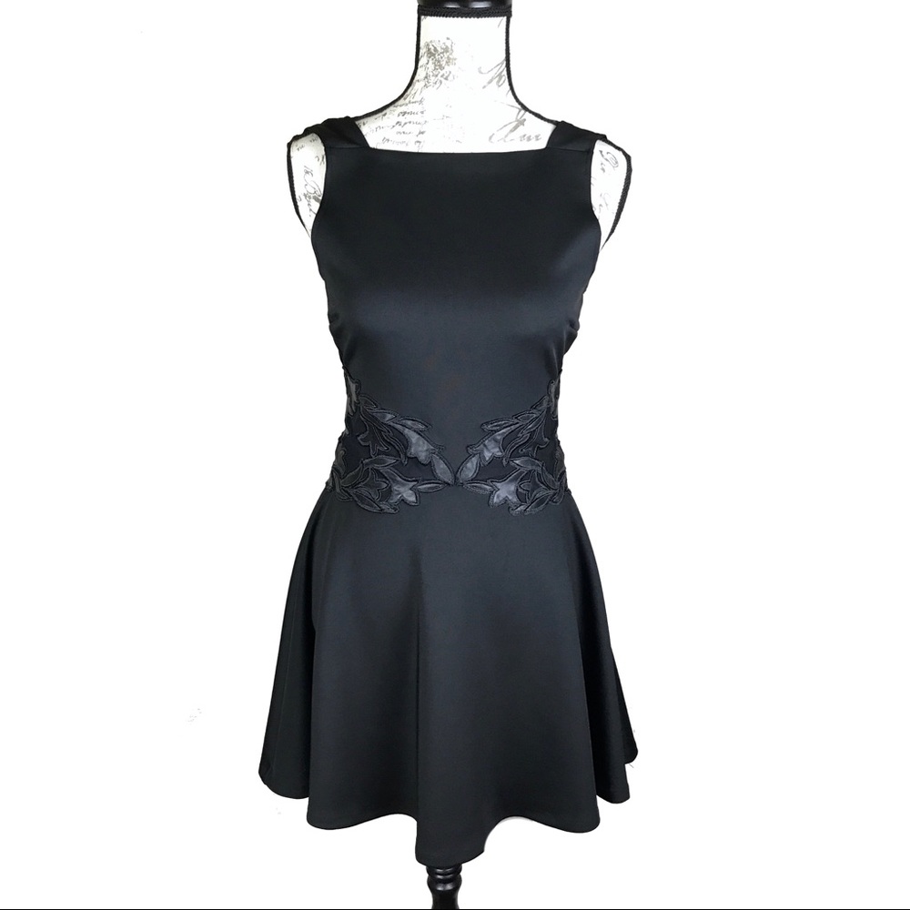 Bar III Black Fit & Flare Mesh Waist Dress S